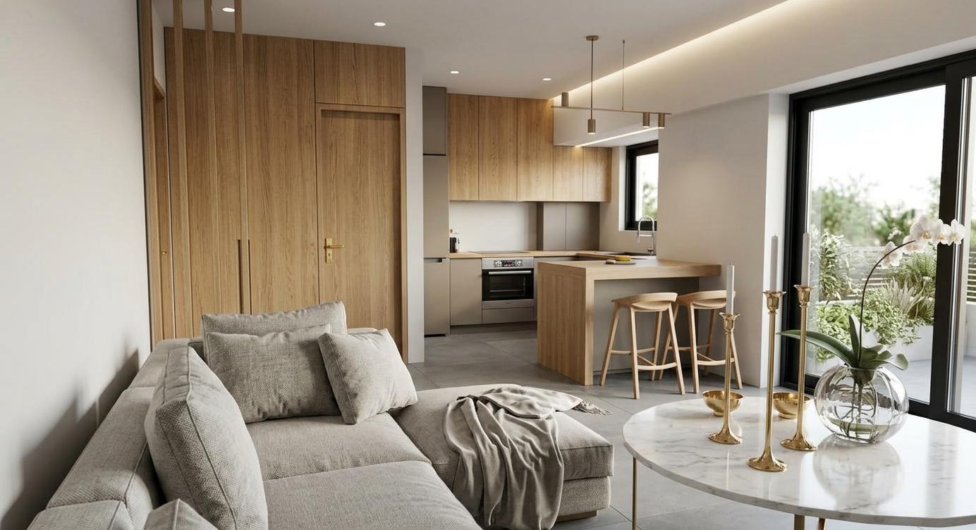 Gyzi Hill Σαλόνι Κουζίνα render